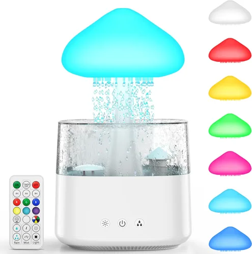 Humidificadores en Forma de Nube 450ML Humidificadores de Hongos con Goteo de Agua con Control Remoto 7 Colores Luz Ambiental Humidificador de Aire