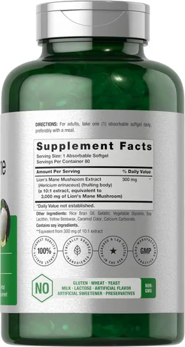 Miniatura 2 de Horbäach Suplemento de melena de león 3000 mg 80 cápsulas blandas absorbentes Extracto sin OMG y sin gluten