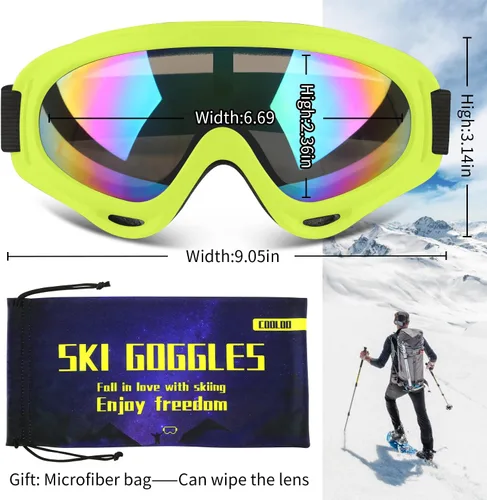 Miniatura 3 de Gafas de esquí, gafas de esquí, gafas de snowboard para hombres, mujeres, jóvenes y niños 10. amarillo/verde