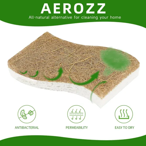Miniatura 3 de Paquete de 10 esponjas naturales biodegradables para cocina, esponja compostable de celulosa y nuez de coco, esponjas ecológicas de secado rápido