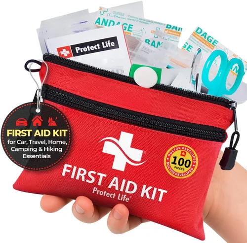 Protect Life Doctor Developed Mini Kit de primeros auxilios, kit de emergencia impermeable de 100 piezas para automóvil, barco, camping y viajes,