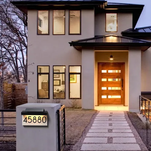 Miniatura 5 de Placa de dirección para casas, panel solar ajustable alimentado por energía solar, 3 colores de iluminación, números de casa, señal de dirección