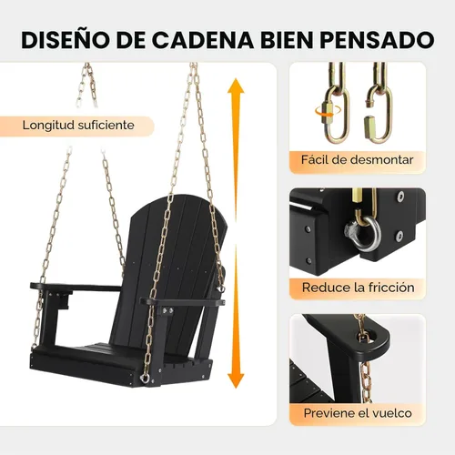Miniatura 6 de VINGLI Columpio de porche de polietileno de alta densidad de alta resistencia de 880 libras para exteriores con soporte giratorio para tazas, Negro