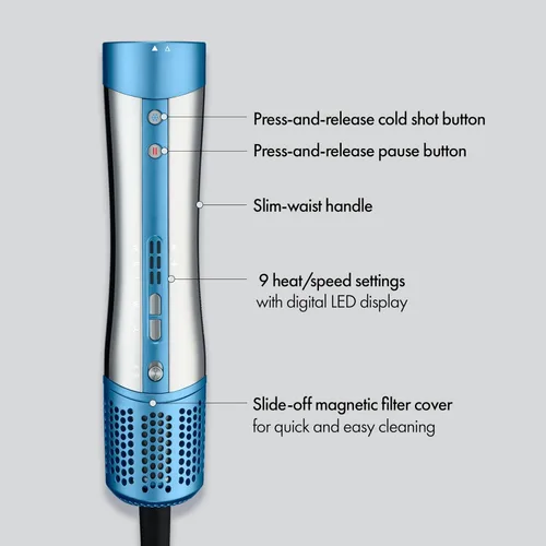 Miniatura 3 de BaBylissPRO StyleSwitch Ionic Multi-Styler, Air Styler and Hair Dryer, Lightweight Hot Air Brush with 5 Attachments, Automatic Dual Voltage Azul