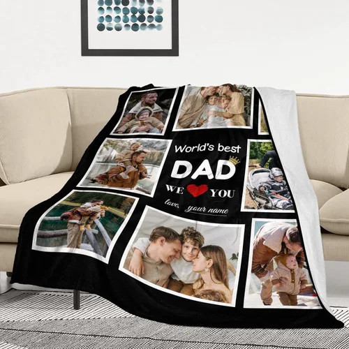 Miniatura 3 de Mantas personalizadas para papá, regalos para el mejor papá de la historia, mantas personalizadas con fotos, manta personalizada de día del padre