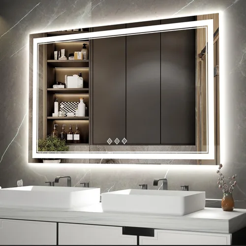 Miniatura 19 de Espejo LED, 20 x 28 pulgadas, gradiente frontal y retroiluminado LED, espejo de baño LED de 3 colores regulables CRI>90, IP54, espejo de baño