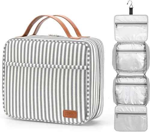 Miniatura 20 de Bosidu Neceser de viaje colgante, organizador de artículos de tocador de viaje de gran capacidad para mujeres con 4 compartimentos y 1 gancho