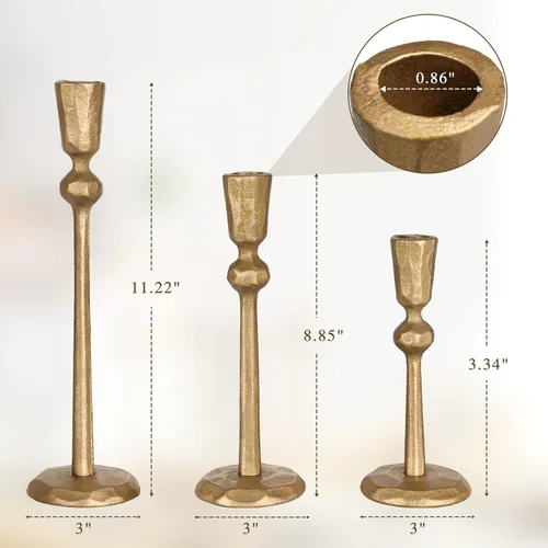 Miniatura 2 de Portavelas de hierro antiguo de latón – Juego de 3 portavelas decorativo, portavelas para bodas, cenas, fiestas