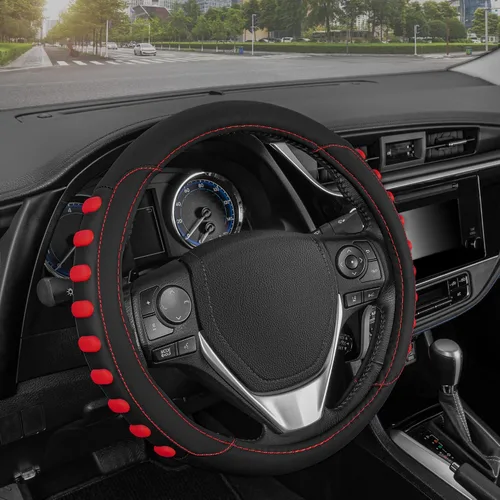 Miniatura 28 de Motor Trend GripDrive - Funda de cuero negro sintético para volante de automóvil, camión, camioneta, SUV, tamaño pequeño de 14 pulgadas, funda