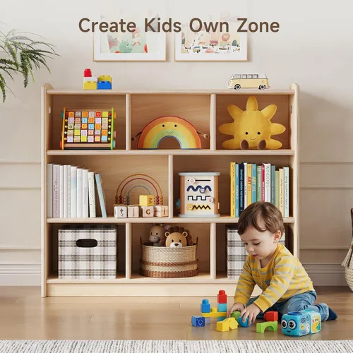 Miniatura 4 de ONBRILL Estantería Montessori de 8 cubos, estantería y organizador de almacenamiento de juguetes para habitación de niños, estantería de madera de 3