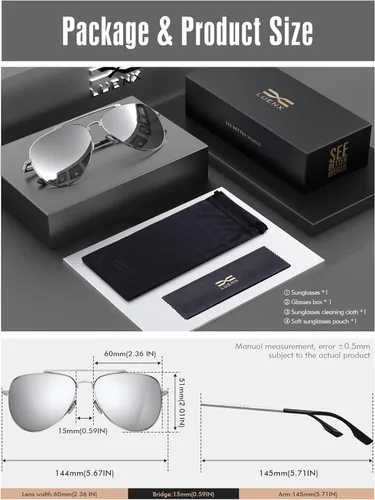 Miniatura 12 de LUENX, Aviator - Gafas de sol polarizadas, para hombres y mujeres, protección UV 400, con funda 60MM