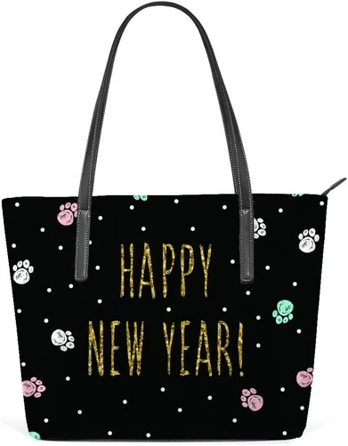 Bolso de compras grande para el trabajo bolsos de mano de cuero sintético para mujer bolso casual de moda feliz año nuevo