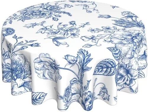 Miniatura 46 de BETGINY - Mantel cuadrado floral azul de 54 x 54 pulgadas, mantel decorativo de estilo chinoiserie con flores, tela rústica lavable para granja