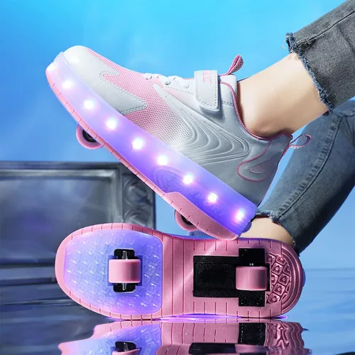 Miniatura 6 de HHSTS Zapatos para niños con ruedas, zapatos de color de luz LED, patines brillantes, zapatos de patinaje, regalos simples para niños y niñas