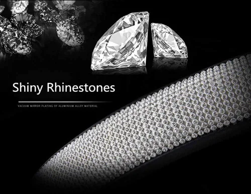 Miniatura 6 de Funda para volante de piel con diamantes de imitación brillantes, tamaño grande de 15 1/2 a 16 pulgadas, color negro Negro con diamantes blancos