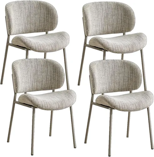 Miniatura 10 de Linen Upholstered Dining Room Chairs with Curved Backrest, Armless Single Leisure Chair，Metal Legs - Widen Seat for Dining Living Room Lounge Beige