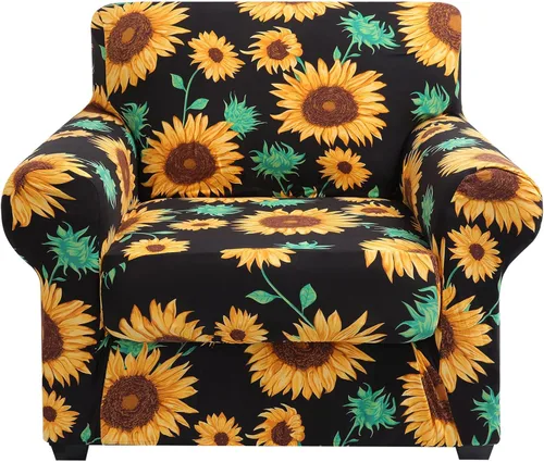 Miniatura 61 de hyha Funda para sofá, diseño floral, elástica, estampada, 4 piezas, fundas para sofá de 3 cojines separados, protector de muebles lavable para Azul