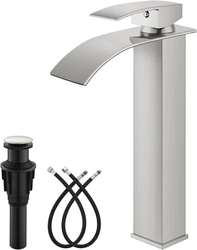 Miniatura 12 de gotonovo Grifo de Baño Alto Tipo Cascada de Una Sola Manija Grifos de Baño para Lavabo de 1 Orificio Grifo de Lavabo Vessel de Acero Inoxidable