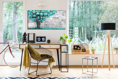 Miniatura 3 de Decoración de Pared Verde Azulado para Oficina - Citas Inspiradoras Arte de Pared de Árbol - Arte de Pared en Lienzo Grande Decoración Verde Azulado