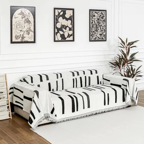 Miniatura 12 de MYSKY HOME - Funda de sofá bohemia supersuave para sofá de 2 a 3 plazas, funda de sofá de jacquard negro, para sofá biplaza y futón, funda para sofá