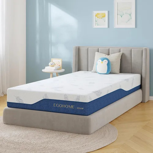 EGOHOME Colchón tamaño individual mediano de 8 pulgadas, colchón de espuma viscoelástica en una caja con espuma de gel y funda extraíble sin fibra
