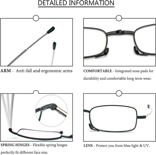 Miniatura 3 de Paquete de 2 lentes de lectura plegables para hombres y mujeres con llavero, bolsas compactas, bloqueo de luz azul, lectores portátiles de bolsillo