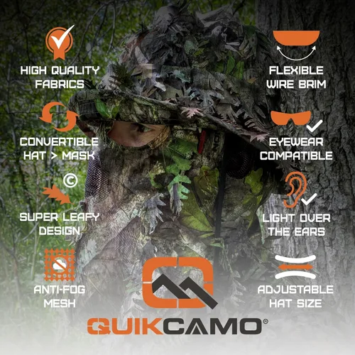 Miniatura 6 de QuikCamo Realtree & Mossy Oak 3D Leafy Camo - Sombrero de cubo para hombres, ciervos, patos y pavos (totalmente ajustable OSFM)