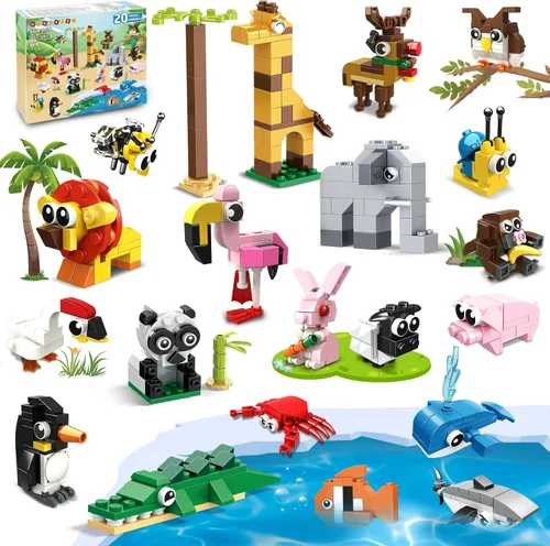HOGOKIDS Paquete de 20 recuerdos de fiesta para niños – Juego de bloques de construcción de animales para niños, Pascua, día de San Valentín,
