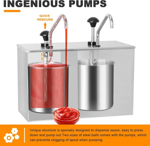 Miniatura 2 de Dispensador de salsa comercial, estación de bomba de condimentos de acero inoxidable, contenedor dispensador de bomba de 7.4 cuartos de galón