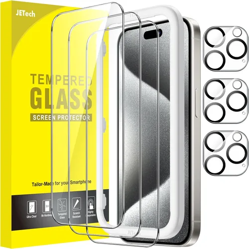 Miniatura 7 de JETech Protector de pantalla para iPhone 15 de 6.1 pulgadas con protector de lente de cámara, sin burbujas, herramienta de fácil instalación