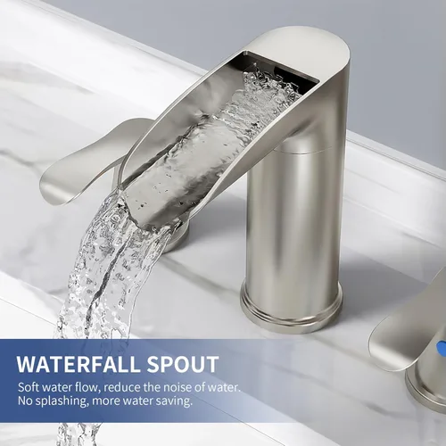 Miniatura 2 de SINGSUO Grifos de baño para fregadero de 3 agujeros, grifo de baño de cascada de 8 pulgadas con boquilla giratoria de 360 grados, grifo generalizado