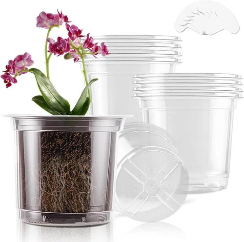 Miniatura 11 de SupKing Macetas transparentes de 4 pulgadas para vivero, 8 paquetes de plástico duradero, macetas pequeñas de orquídeas con agujeros de drenaje
