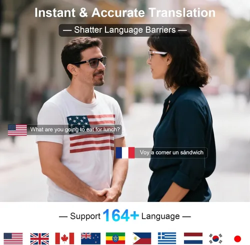 Miniatura 4 de Lentes inteligentes AI, lentes de traducción en tiempo real Bluetooth 6.0 para hombres y mujeres, más de 160 idiomas, traductor de inteligencia Gris