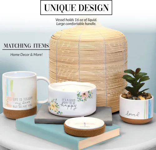 Miniatura 4 de Pavilion Gift Company - Life Is Tough - Taza de cerámica de 16 onzas con fondo esmaltado arenoso, patrón de rayas de acuarela, taza de café de mango