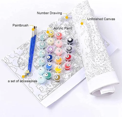 Miniatura 3 de CAYUDEN Pintura por números para niños, 16 x 20 pulgadas, pinturas acrílicas de castillo por números para niños principiantes, kit de pintura