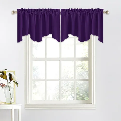 Miniatura 35 de NICETOWN Cenefa de ventana para dormitorio, ahorro de energía, bolsillo para barra, cenefa festoneada corta para ventana pequeña para lavandería