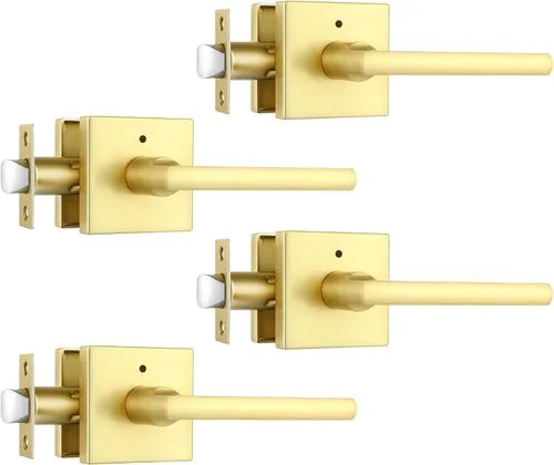 Miniatura 8 de Paquete de 1 pomo de puerta dorado, manija dorada para puerta interior con acabado de latón satinado, manijas de puerta de privacidad