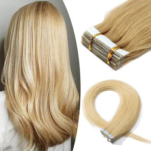 Miniatura 26 de Extensiones de cabello humano Remy con cinta adhesiva sin costuras (16 pulgadas, 10 unidades, rubio ceniza)