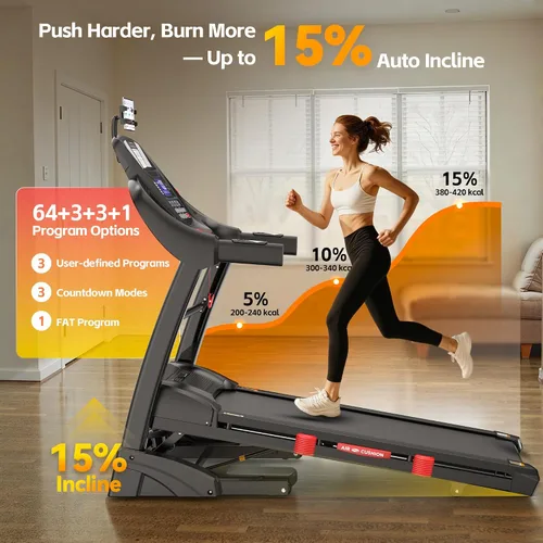 Miniatura 5 de Cinta de correr plegable con capacidad de 400 lbs para el hogar con inclinación del 15%, cinta de correr de 5.0 HP para hacer ejercicio, 0.6–10 MPH