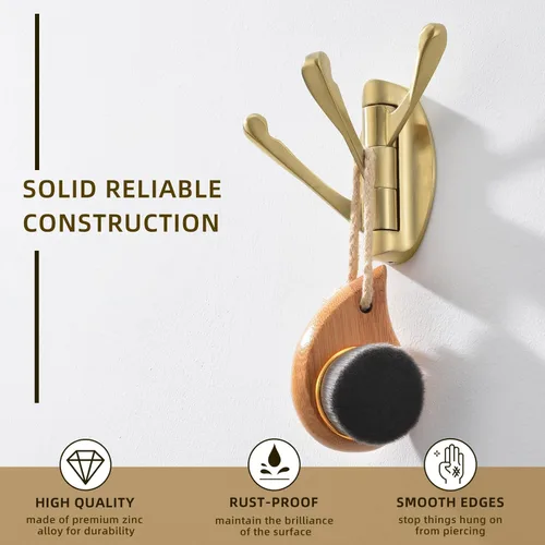 Miniatura 5 de Angle Simple Gancho giratorio para toallas de oro cepillado, 2 piezas, gancho de baño plegable de metal, soporte para toallas de baño, colgador