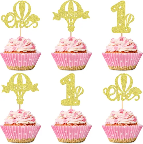 Miniatura 9 de Ercadio Paquete de 24 globos aerostáticos para cupcakes, globos con purpurina rosa, un globo para magdalenas, 1ª selección de cupcakes para globos