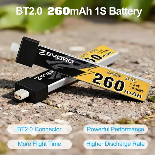 Miniatura 4 de 6pcs 260mAh 1S Lipo Batería 3.8V 80C LiHV Batería con BT2.0 Conector para FPV Tiny Whoop Drone Quadcopter