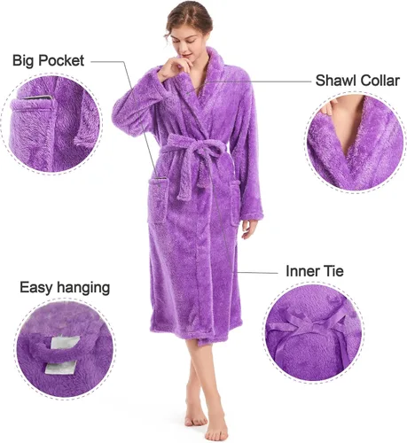Miniatura 5 de Inner Wish Womens Plush Fleece Robe, Cozy Warm Bathrobe Fuzzy Female Spa Robe With Pockets