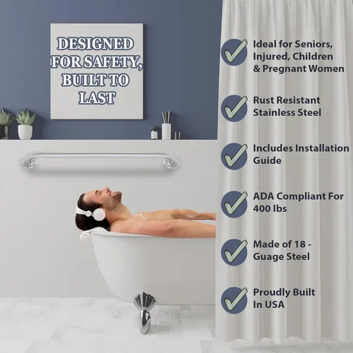 Miniatura 3 de Barra de agarre para bañera ducha – 1.5 pulgadas de diámetro / Escaleras cama inodoro baño / asistencia de soporte y barandilla de seguridad / acero