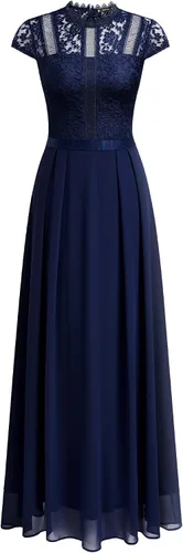 Miniatura 5 de Miusol Vestido largo formal de dama de honor con cuello redondo y encaje floral para mujer