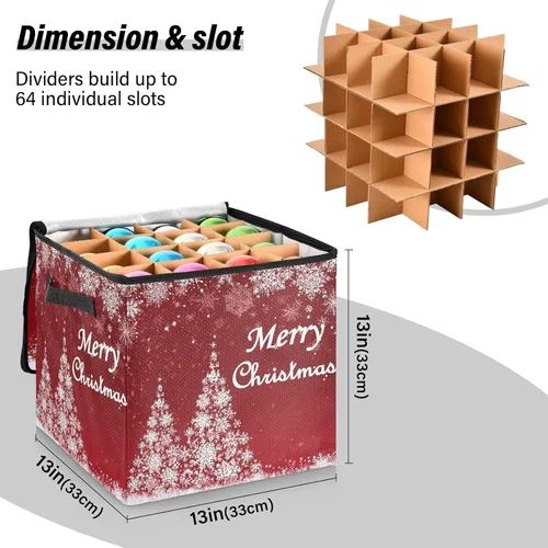 Miniatura 2 de Cesta de almacenamiento para adornos de árbol de Navidad, caja de almacenamiento de copos de nieve rojos para invierno, Navidad, vacaciones