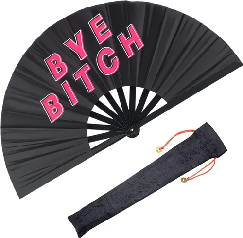 Miniatura 7 de Ventilador de mano plegable grande para hombres y mujeres, ventilador de estallido rave para baile de línea, ventilador de mano chino de Kung Fu Tai