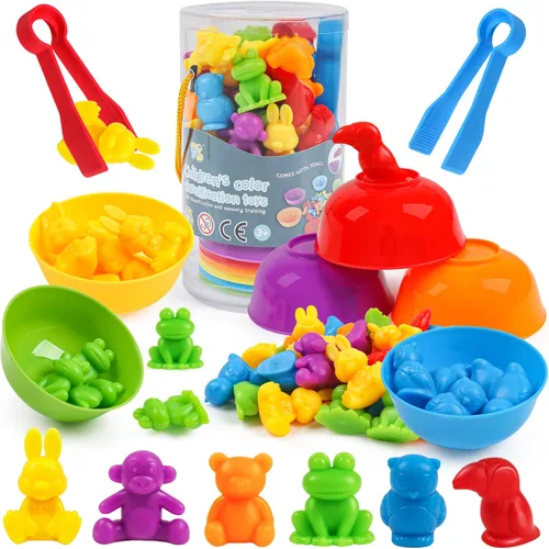 GKDOMS Juguete de contar animales, juego a juego con cuencos de clasificación, actividades de aprendizaje preescolar, juguetes sensoriales