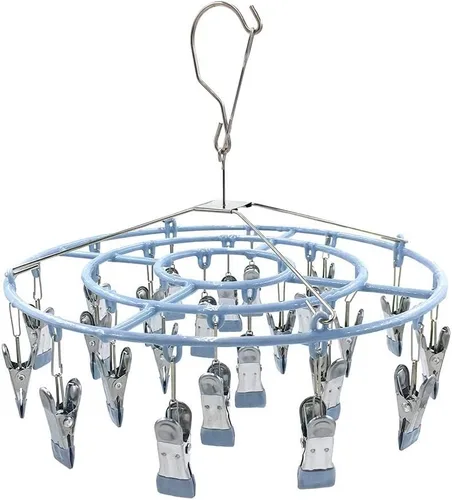 HSJH Estante de secado de ropa de acero inoxidable, colgador de goteo de ropa sucia, 24 clips, pinzas de metal redondas, ropa interior, calcetín,