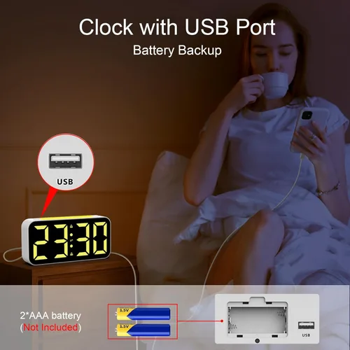 Miniatura 7 de Relojes despertadores fuertes Topski para dormitorios para personas que duermen pesadas, reloj de cabecera digital con luz nocturna, pantalla RGB
